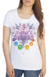 Women's Tee Aztec Flower Buddha Chakra Symbols Sketch effect Print TS944