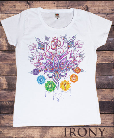 Women's Tee Aztec Flower Buddha Chakra Symbols Sketch effect Print TS944