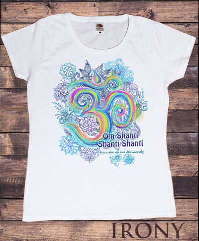 Women's Colourful Om Vibration Motif Meditation 'Om Shanti' Universal Peace Zen Print TS947