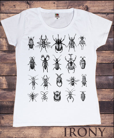 Women's Tee Creepy Crawlers- Insects All Over- Flies Bugs Print TS950