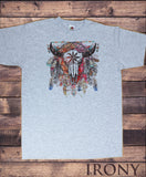 Men’s T-Shirt Tribal Red Indian Animal Skull Head Native American Feathers TS958