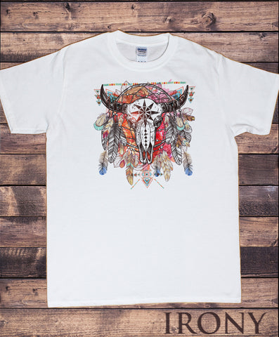 Men’s T-Shirt Tribal Red Indian Animal Skull Head Native American Feathers TS958