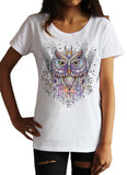 Women’s T-Shirt Owl Native Night Moon and stars Abstract Print TS959