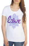 Women's White T-Shirt Lotus 'Love is all you need' Flowery OM Love- India Print TS972