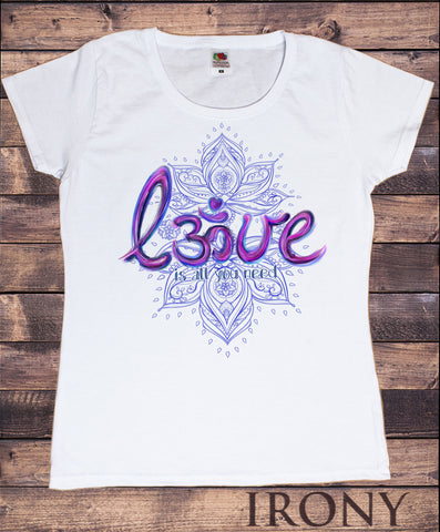 Women's White T-Shirt Lotus 'Love is all you need' Flowery OM Love- India Print TS972