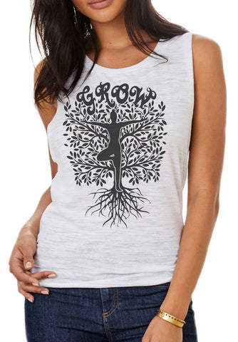 Women's Flow Scoop Tank Grow Yoga Tree Buddha Meditation Pose TSB1443