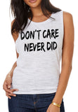 Women's Flow Scoop Muscle Tank Don't Care, Never Did Genuine Slogan Print TSB1436