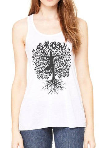 Women's Flowy Racerback Tank Grow Yoga Tree Buddha Meditation Pose zen TSB1474