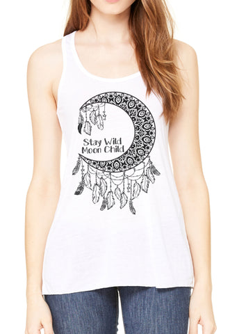 Women's Flowy Racerback Tank Stay Wild Moon Child' Stars and moon Print TSB1493