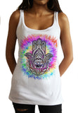 Women's Vest Chakra Meditation Peace Hamsa Hand Fatima Eye Palm Tie Dye Print TWA1755