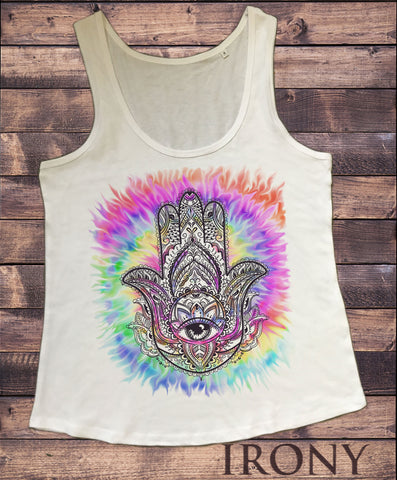 Women's Vest Chakra Meditation Peace Hamsa Hand Fatima Eye Palm Tie Dye Print TWA1755