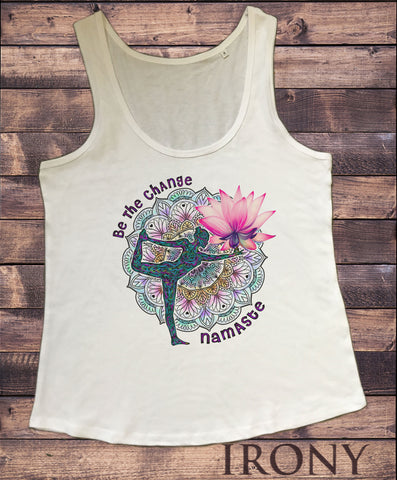 Women's Vest Be The Change Namaste Yoga Pose Lotus Zen Print TWA1756