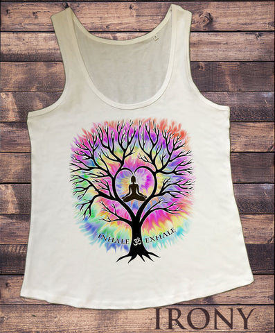 Women's Vest Inhale Om Exhale Buddha Yoga Meditation Tree Zen-Print TWA1761