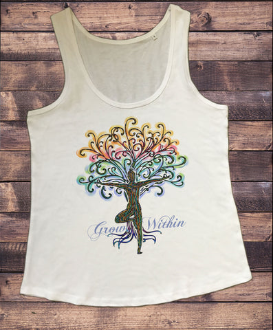 Women's Vest Colourful Meditation Yoga Pose Grow Within Tree Print TWA1808