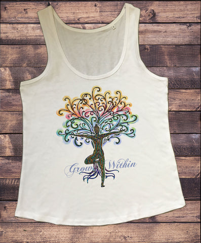 Women's Vest Colourful Meditation Yoga Pose Grow Within Tree Print TWA1808