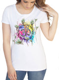 Women's T-Shirt Colourful Om Ethnic Motif Floral Flowers Meditation Print TS1324