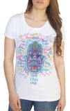 Women’s Positive Slogans All Over- Hamsa Hand Fatima Om India zen Print TS889