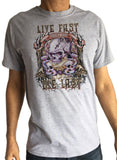 Men’s T-Shirt Rock on Rebel Skeleton 'Live fast, die last' Metal Print TS1205