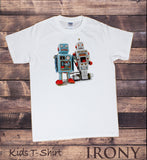 Irony T-shirt 9-11yrs / White / 100% Cotton Kids T-Shirt Tin Robot Godzilla Top Fashionable Toy Funny Japanese Swag KDSI10