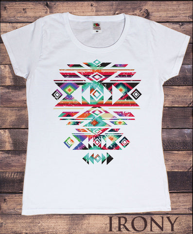 Irony T-shirt Brand New -Women White T-Shirt With Aztec/Pattern Print-Women/Fashion Print TSA1