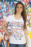 Irony T-shirt Brand New -Women White T-Shirt With Aztec/Pattern Print-Women/Fashion Print TSA1