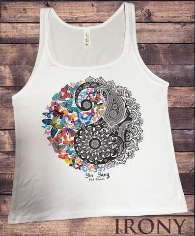 Irony T-shirt Jersey Tank Top Beautiful Yin Yang Butterfly, Find Balance Zen Print JTK-X15