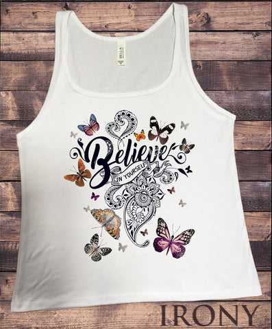 Irony T-shirt Jersey Tank Top Believe In Yourself Beautiful Scattered Butterflies- JTK737