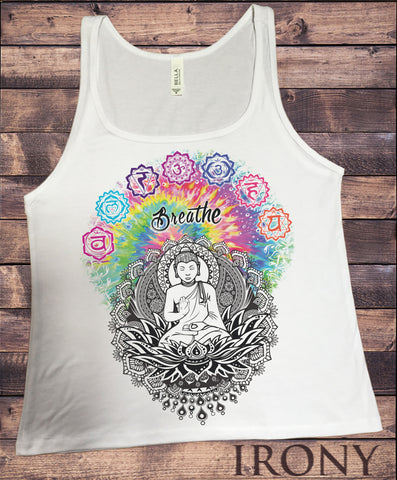 Irony T-shirt Jersey Tank Top Breathe Buddha Chakra Symbols Colourful Design JTK294