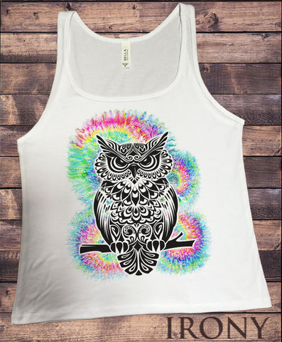 Irony T-shirt Jersey Tank Top Colourful Owl Icon with Tie dye effect Owl Zen Print JTK756