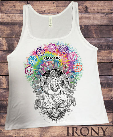 Irony T-shirt Jersey Tank Top Ganesh Namaste- Om Aum Jade Flame Buddha Meditation Tie Dye Print JTK656