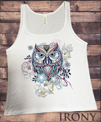 Irony T-shirt Jersey Tank Top Owl Abstract Colours- Flowery OWL Print JTK582