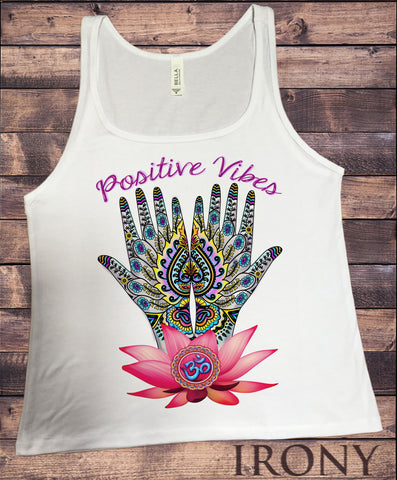 Irony T-shirt Jersey Tank Top Positive Vibes Hindu Spiritual Zen Hand OM India Hobo Boho Peace Print JTK810