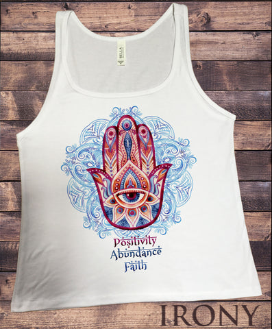 Irony T-shirt Jersey Tank Top "Positivity, Abundance, Faith" Hamsa Hand Of Fatima Aztec Pattern JTK787