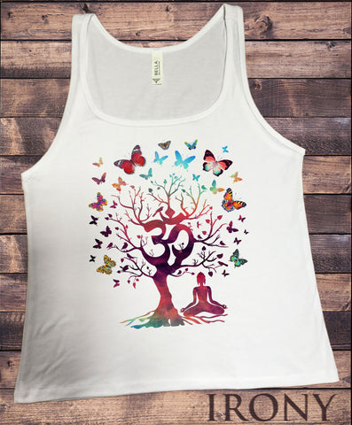 Irony T-shirt Jersey Tank Top Yoga Mediation India zen OM Tree Beautiful Butterflies Print JTK856