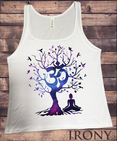 Irony T-shirt Jersey Tank Top Yoga Mediation Om India zen OM Space Tree Flying birds Print JTK811