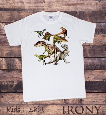 Irony T-shirt Kids White T-Shirt Dinosaurs Fashion Print KDS14