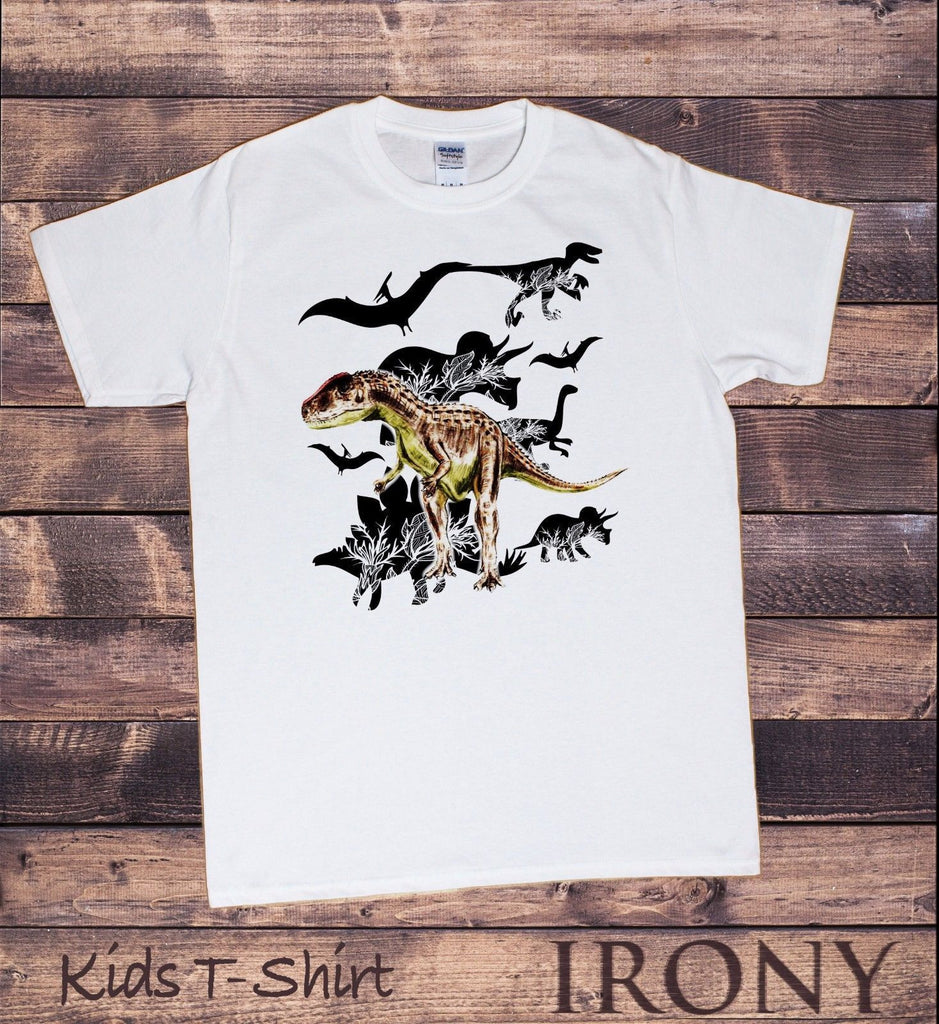 Irony T-shirt Kids White T-Shirt Dinosaurs Print Flower Effect Fashion Print KDS15
