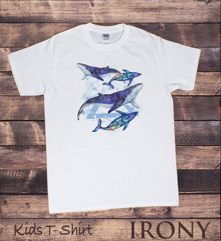 Irony T-shirt Kids White T-Shirt Dolphin Geometric Design- Space Effect Dolphins KDS606