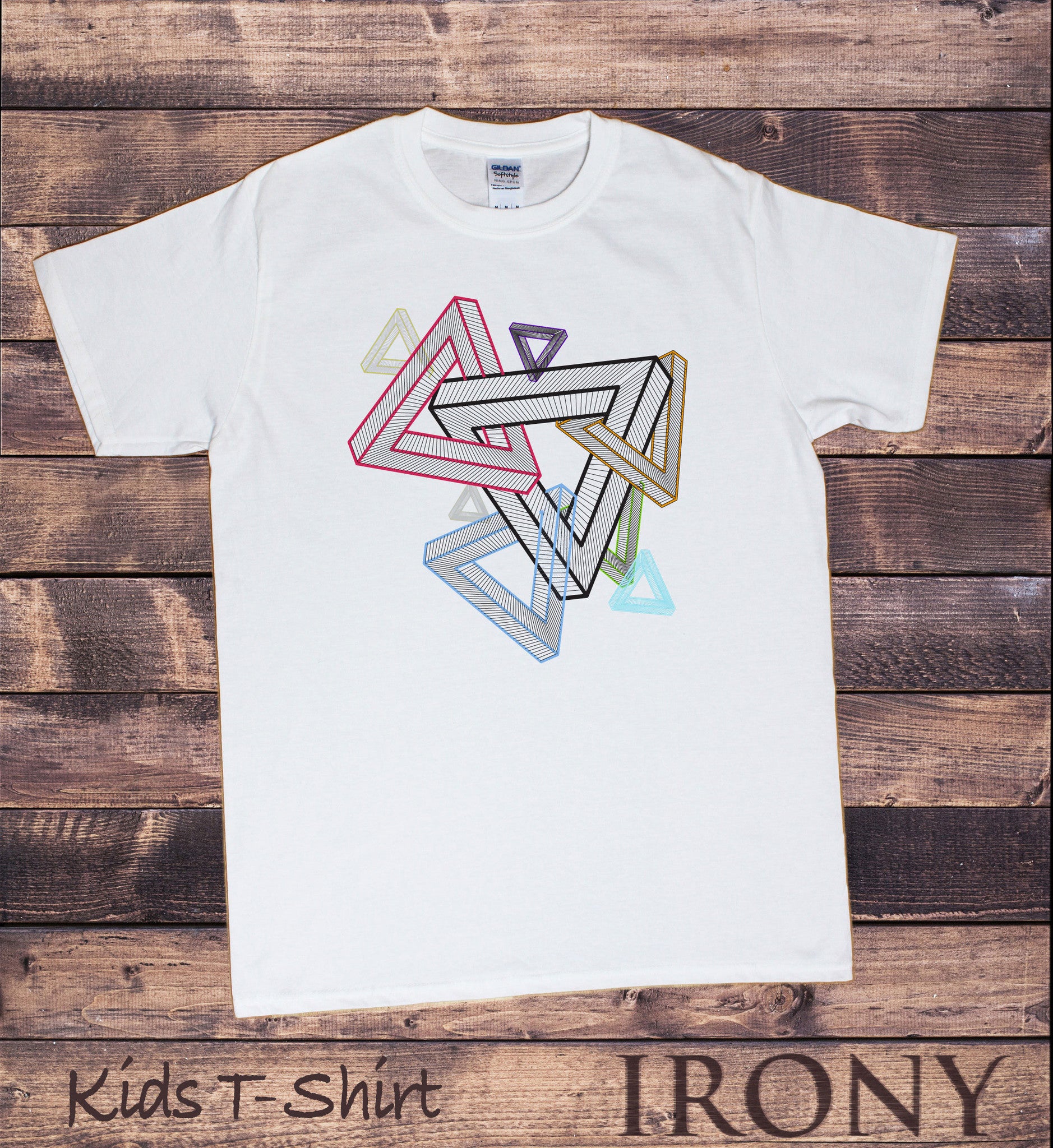 Kids White T-Shirt Geometric Abstract Design Tee KDS580
