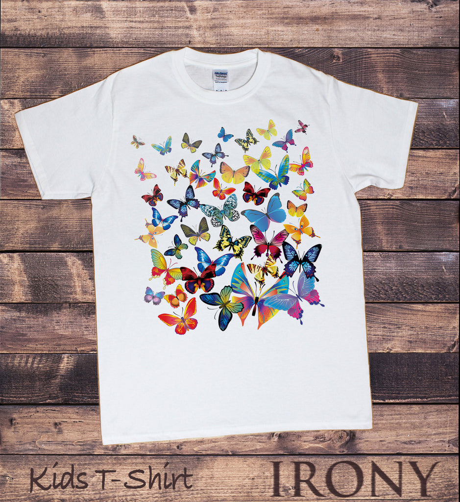 Irony T-shirt Kids White T-Shirt With Scattered Butterfly Print KDS-A5