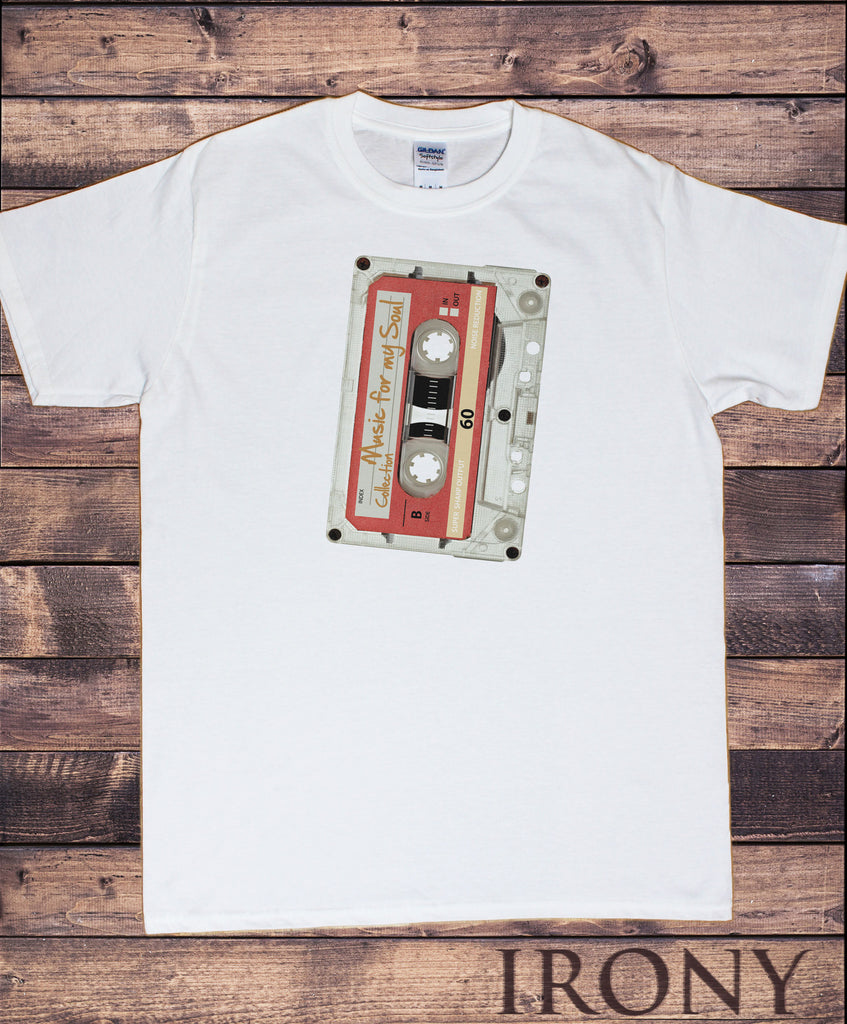 Irony T-shirt Men’s White T-Shirt 80s Retro Stereo System Fashion Design Hi Fi Music Cassette Tape Soul Print TSK4