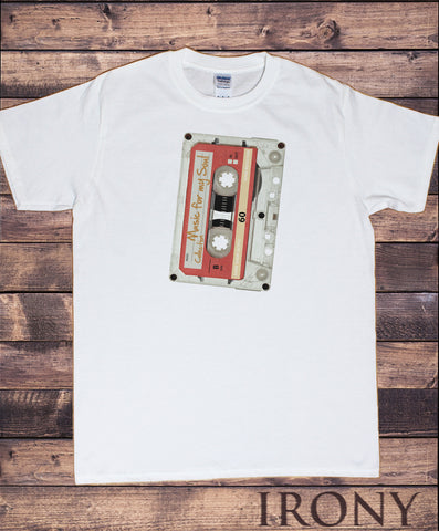 Irony T-shirt Men’s White T-Shirt 80s Retro Stereo System Fashion Design Hi Fi Music Cassette Tape Soul Print TSK4