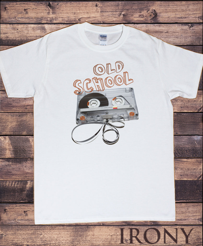 Irony T-shirt Men’s White T-Shirt 80s Retro Stereo System Hi Fi Music Cassette Tape Print TSI6