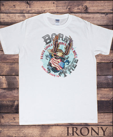 Irony T-shirt Men’s White T-Shirt Born Free Rock Tour Festival-United States Eagle-WORLD TOUR Print TS517