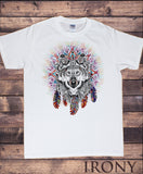 Irony T-shirt Men’s White T-Shirt Colourful Wolf Icon -Feathers Tie Dye Print TS758