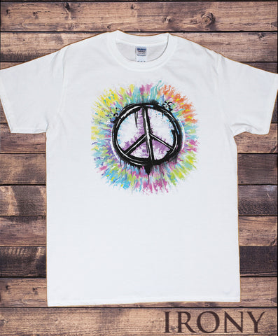 Irony T-shirt Men’s White T-Shirt Hipster Peace Sign T-shirt Military CND Peace Logo Retro Antiwar Hippy TSL3