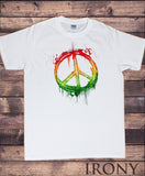 Irony T-shirt Men’s White T-Shirt Peace CND Tee- RASTA Bob Marley-Red Yellow Green Print TS346