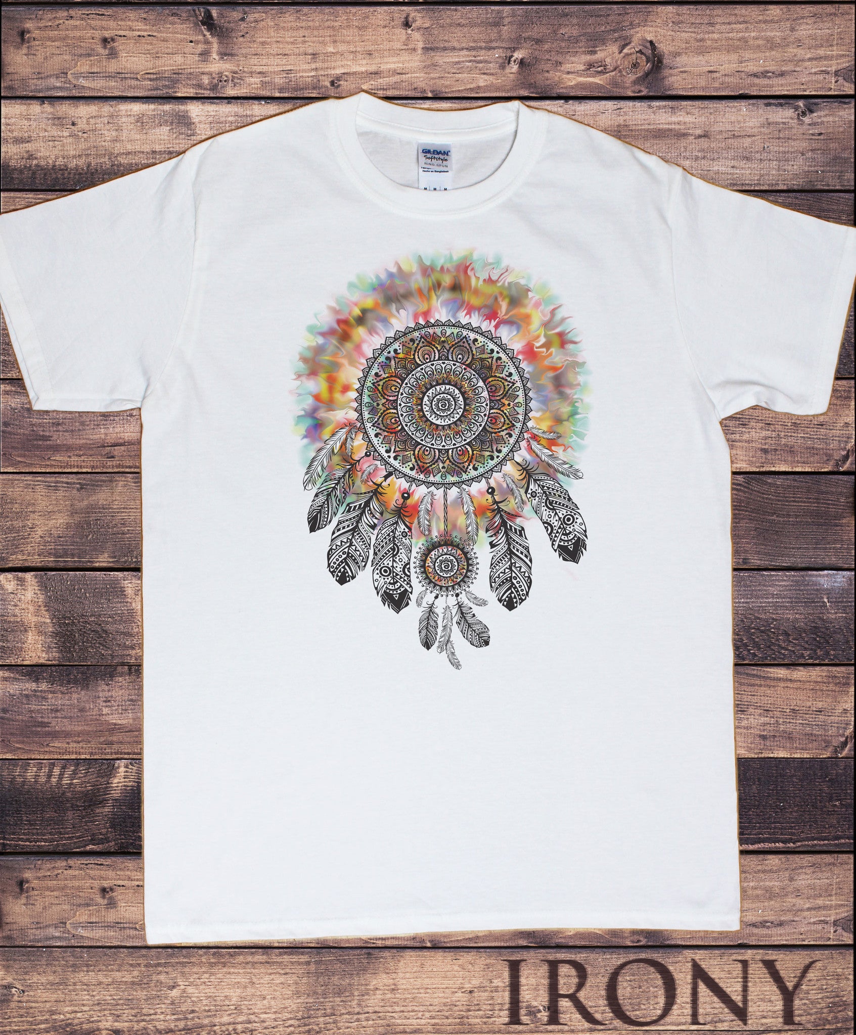 Mere Godkendelse Necessities Men's White T-Shirt Tribal Red Indian Native American Feathers Culture  Novelty Tie Dye Print TSO12