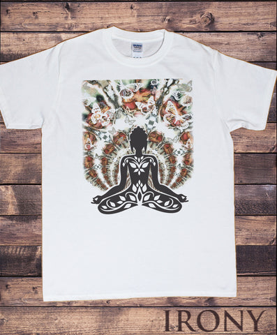 Irony T-shirt Men’s White T-Shirt Yoga Top Buddha Chakra Meditation India Zen Hobo Boho - Peace Print TSC21M