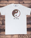 Irony T-shirt Men’s White T-Shirt Yoga Yin Yang Top Chakra Meditation Hobo Boho Peace Spirit Chinese Pattern Print TSK11